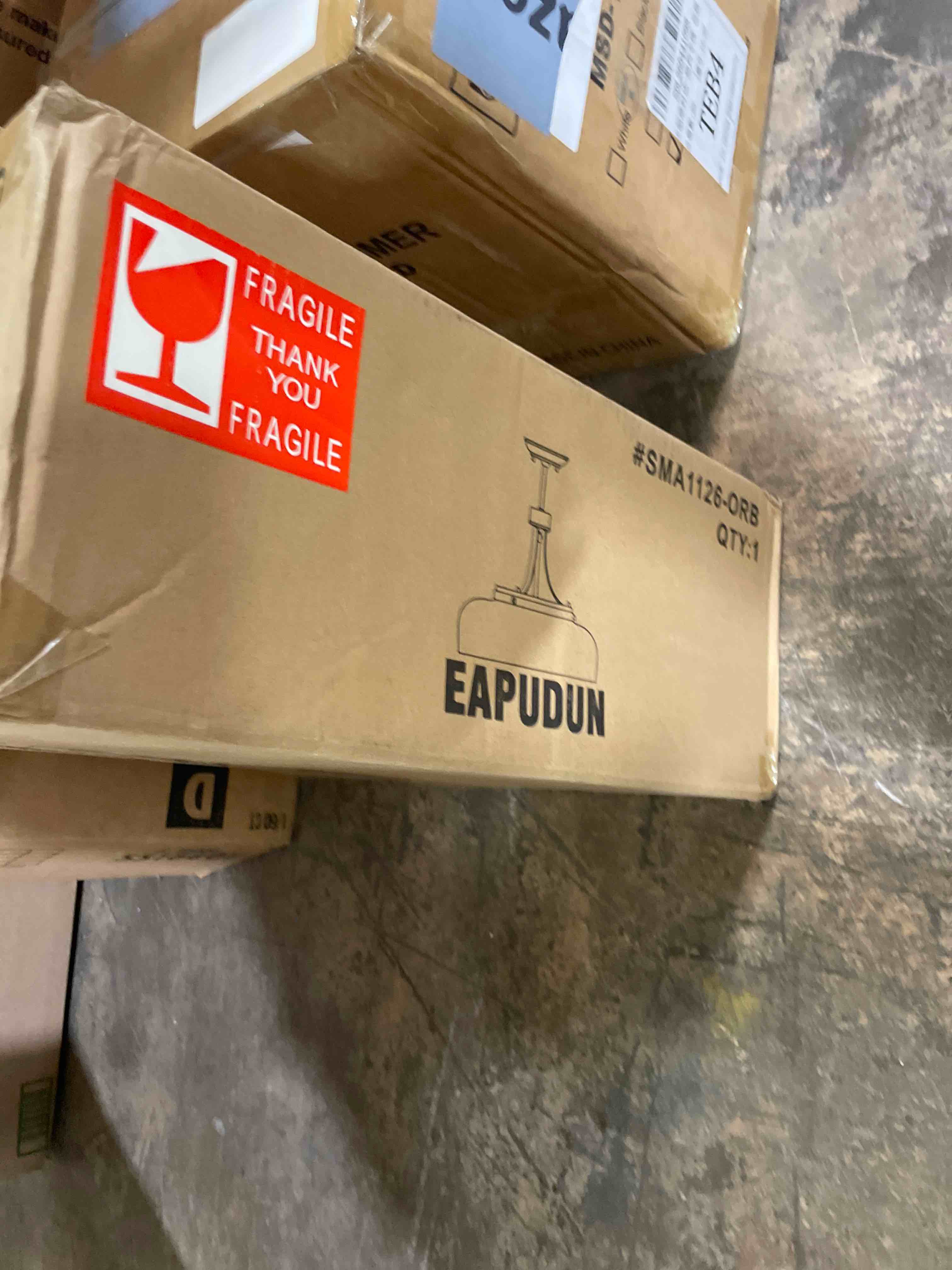 Condition photo showing New/Like New for eapudun farmhouse semi flush mount ceiling light fixture, 3-light industrial pendant light in oil rubbed bronze finish with clear seeded glass shade, sma1126-orb