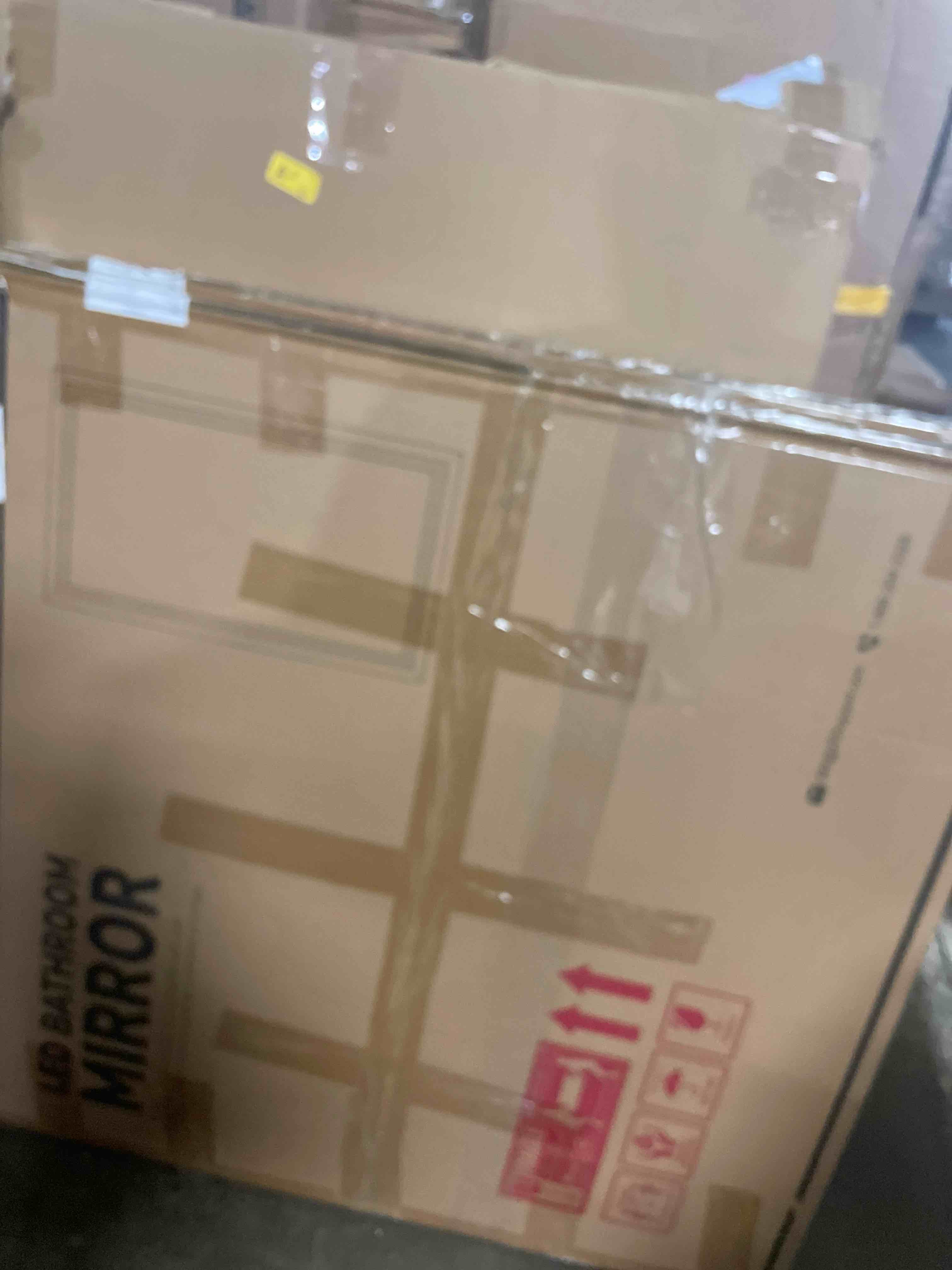 Condition photo showing New/Like New for tetote led bathroom mirror 36 x 36 inch, beveled lighted bathroom vanity frameless mirror with extra-bright lights, frontlit & backlit, defogging, 3-color dimmable, tempered glass, waterproof 36"l x 36"w