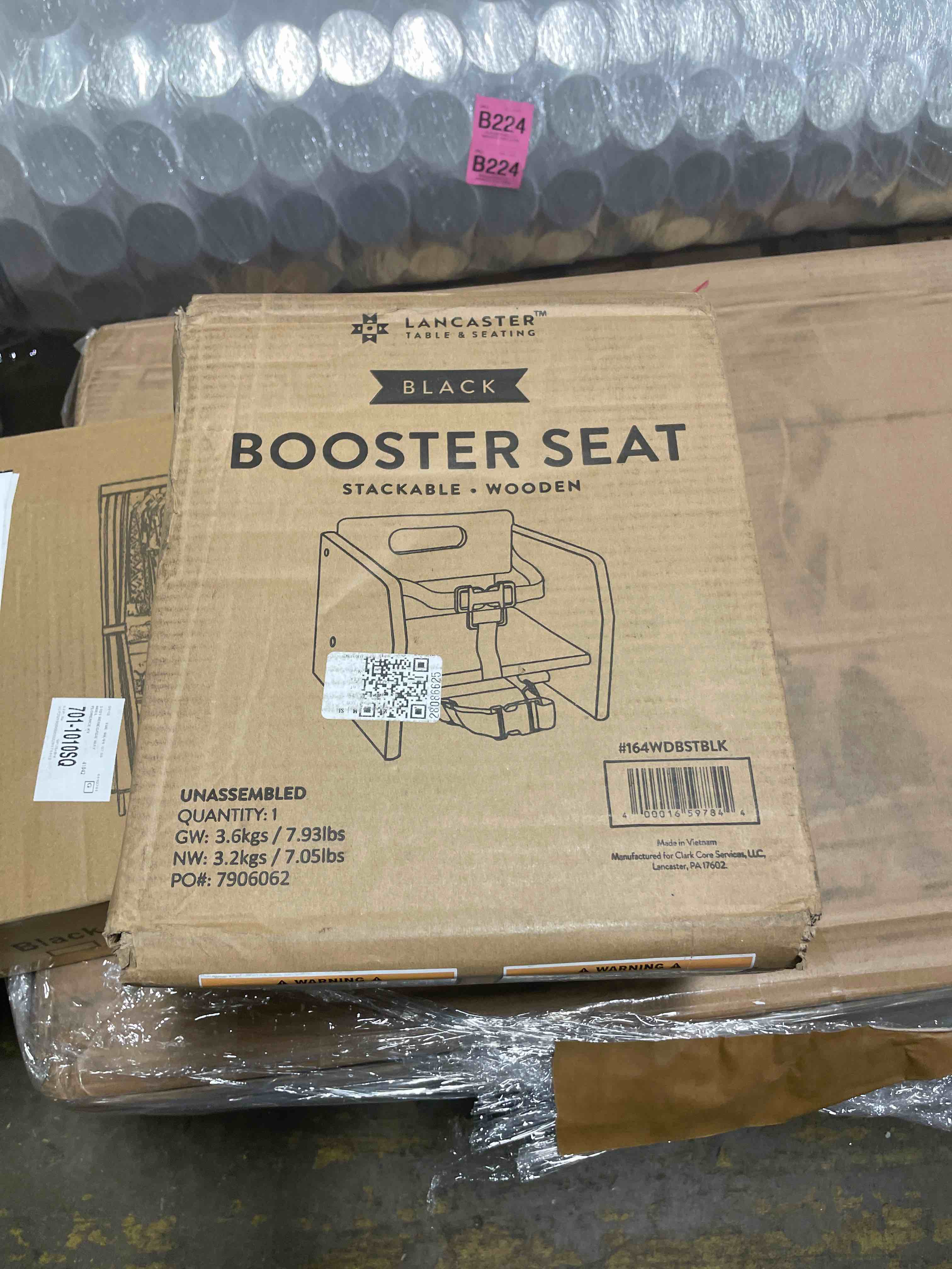 Condition photo showing New/Like New for black wooden dining seat riser for restaurant chairs – stackable rubberwood seat platform with chair strap & non-slip pads, commercial restaurant seating accessory