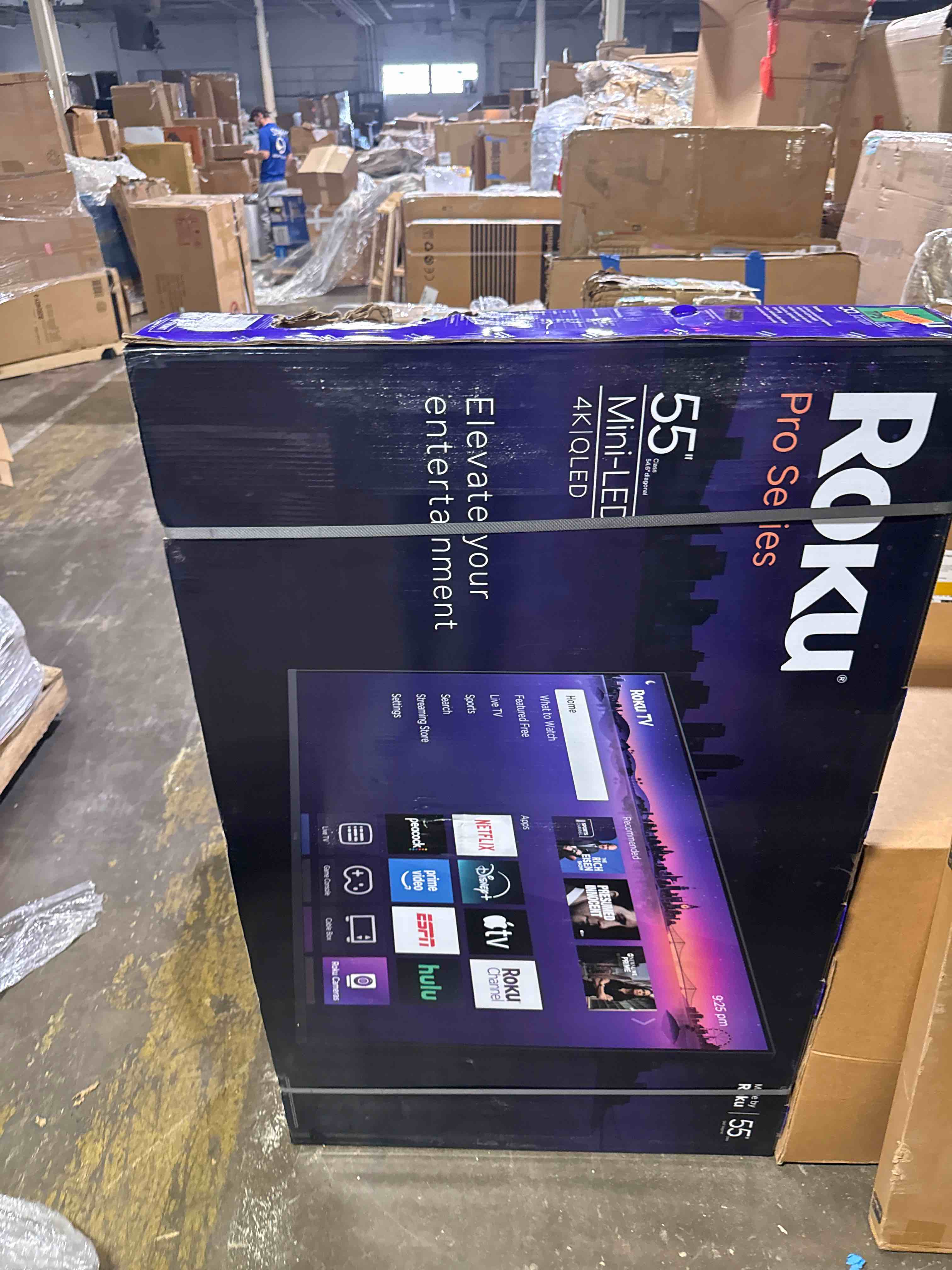 Condition photo showing As Is for roku 55-inch pro series smart tv - 4k qled mini-led tv - rokutv | flat screen television with 120hz refresh rate & dolby vision iq, live news, sports, entertainment - backlit voice remote pro tv only 55" (sold for parts only)