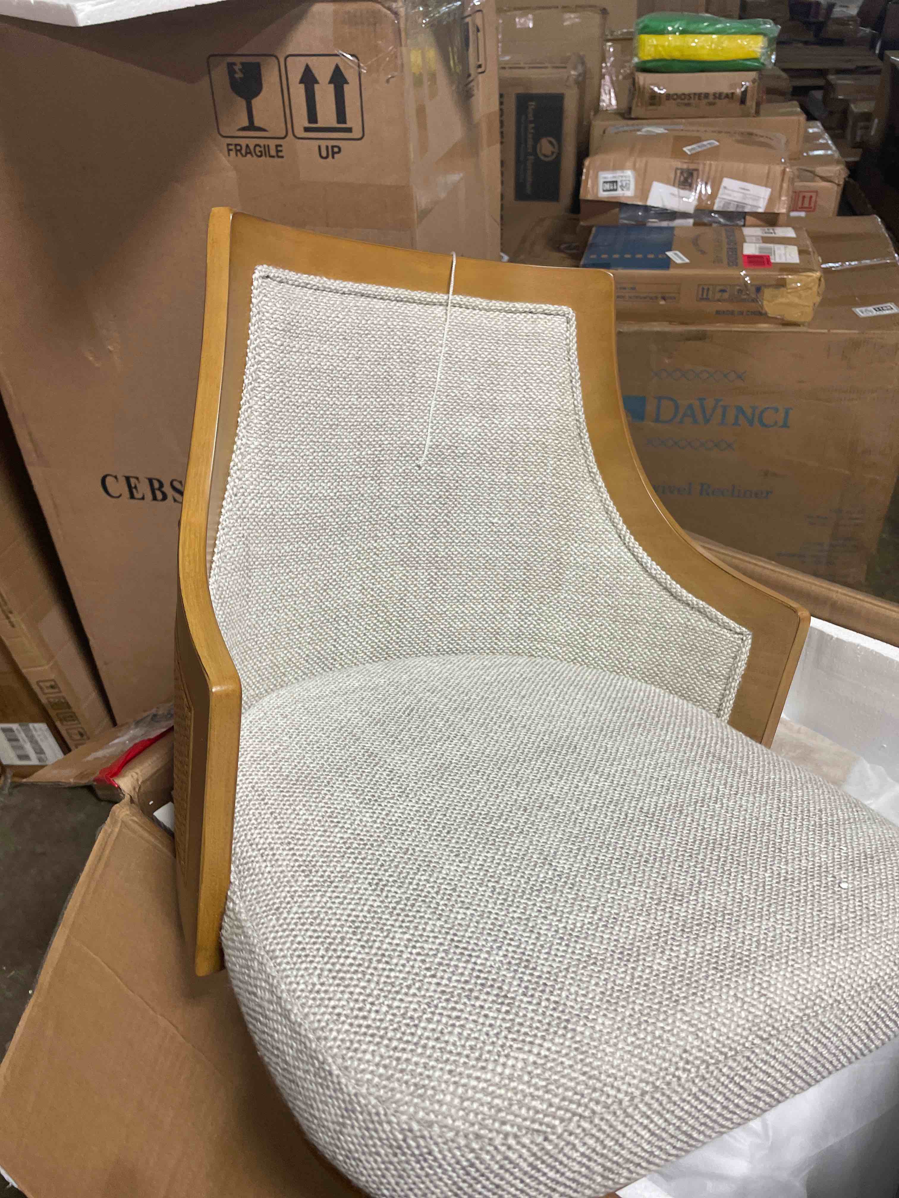 Condition photo showing Good Condition for jennifer taylor home bahama 26" cane rattan high-back swivel counter stool with recessed arms, two-tone neutral gray polyester wool blend