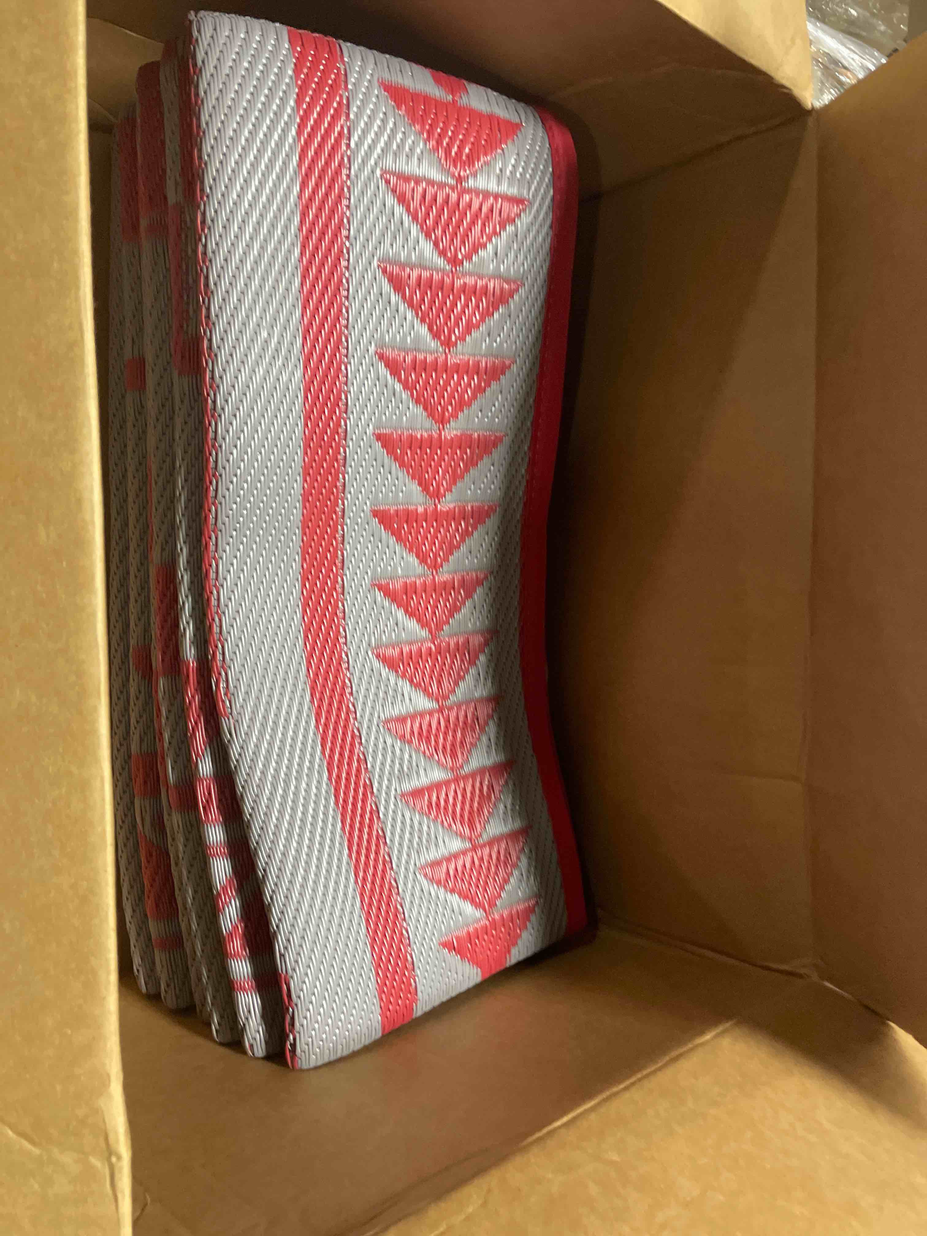 Condition photo showing New/Like New for genimo outdoor rug for patio clearance, 8'x10' reversible plastic straw rugs, lightweight waterproof rv camping mat for camper, balcony, deck, backyard, picnic, red grey red & grey 8' x 10' (rectangular)