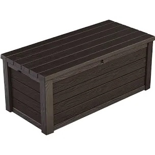 Keter Outdoor Storage Deck Box, 150 Gallon Resin Patio Bin & Bench, Wood Grain, Brown