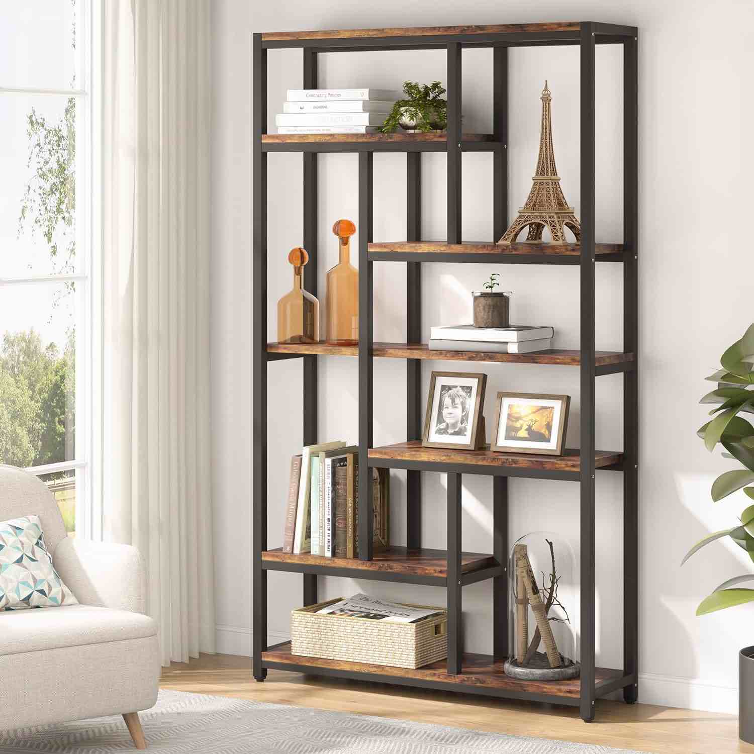 79" Tall Bookshelf, 7-Tier Bookcase 10 Open Display Shelves