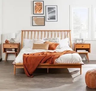 (Missing a box 1/2)  William Natural Queen Solid Wood, Spindle Headboard Bed Frame Box-1