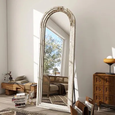 borseth arched wood frame full length mirror with stand