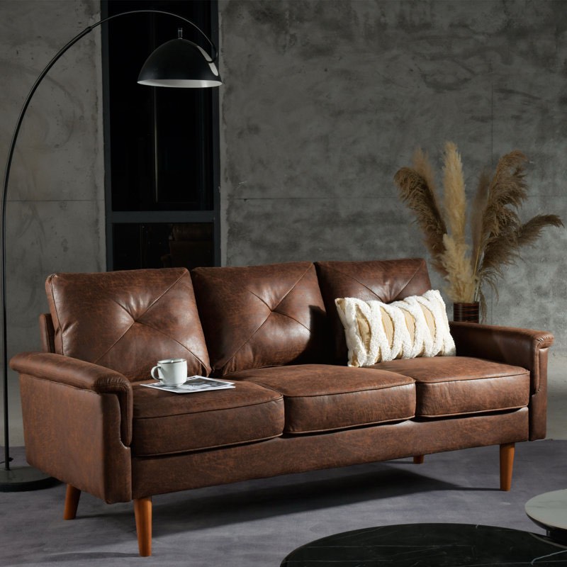 (Ripped) Brevick 71.65'' Upholstered Sofa Mid Century Flared Arm Sofa, Modern Faux Leather Deep Seat Small Couch for Living Room Bedroom Office, Suede Fabric