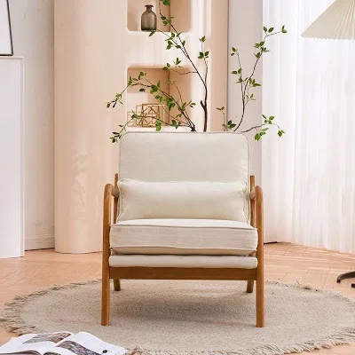 Lemley Mid Century Solid Wood Accent Chair Upholstered Armchair with an Extra Pillow