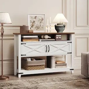 chaseburg 47.2" farmhouse console table entryway table with 2 cabinets