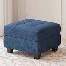 buckleton linen & velvet upholstered storage ottoman, footstool of sectional sofa