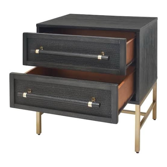 Hopper studio, Sophia, solid wood two drawer rattan nightstand rivet gray 
