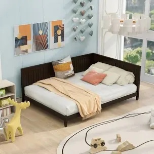 Full Size Espresso Daybed with Wood Frame, Modern Multi-Functional Sofa Bed for Bedroom & Living Room