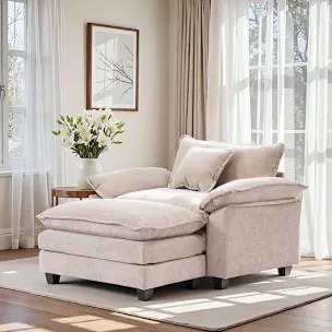 chenille oversized accent chair with ottoman - 41.73"" wide plush upholstered single sofa | comfy large armchair for living room, modern cozy furniture with footrest, heavy-duty lounge chair