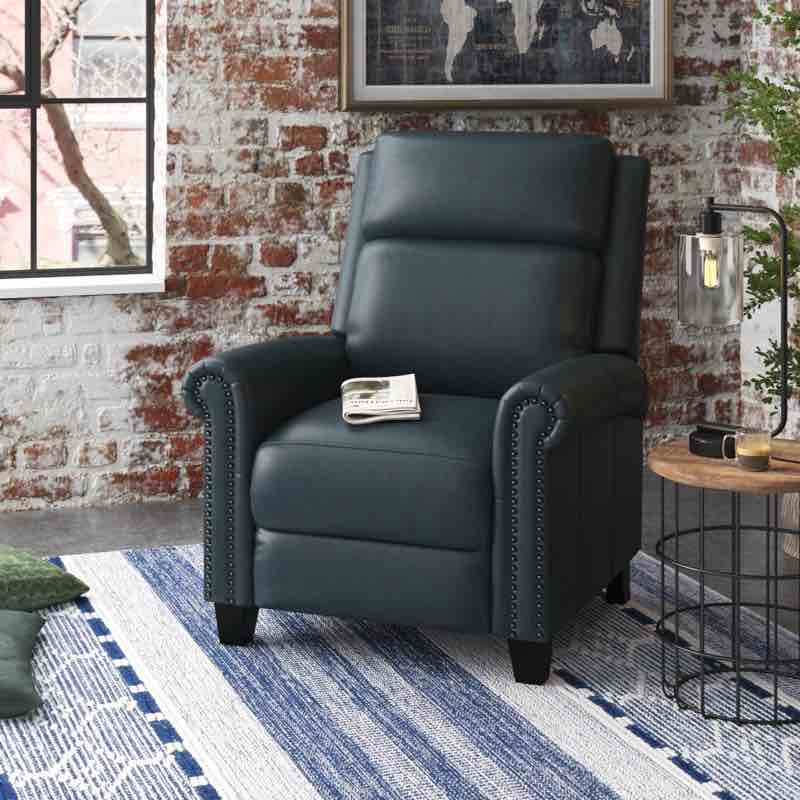 33.5" wide traditional breathable top grain genuine leather pushback recliner
