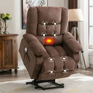 Yvelan Dual Motor Power Lift Recliner with Heat and Massage, Infinite Position, 180°Reclining, Sidepocket