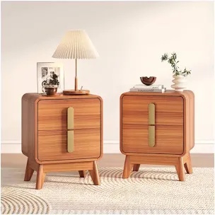 Nightstand Set Of 2, Mid Century Modern Bedside Table With 2 Drawers