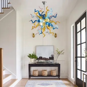 6 - Light Hand Blown Glass Modern Linear Sputnik Chandelier
