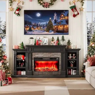 Winston Porter 80" Electric Fireplace Mantel With 30" Electric Fireplace, Fireplace Tv Stand For Tvs Up To 90 Inch