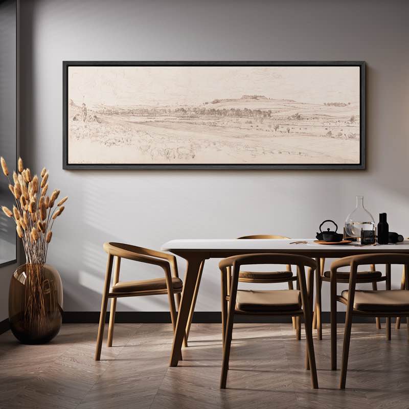 Rural Sketch Vintage Style Pastoral Framed On Canvas Print(Frame cracked) 