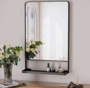 Tillymae Bathroom Vanity Mirror Metal Rectangle Wall Mirror Accent Mirror with Shelves