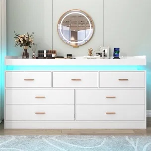 7 drawer dresser with power outlet and led light