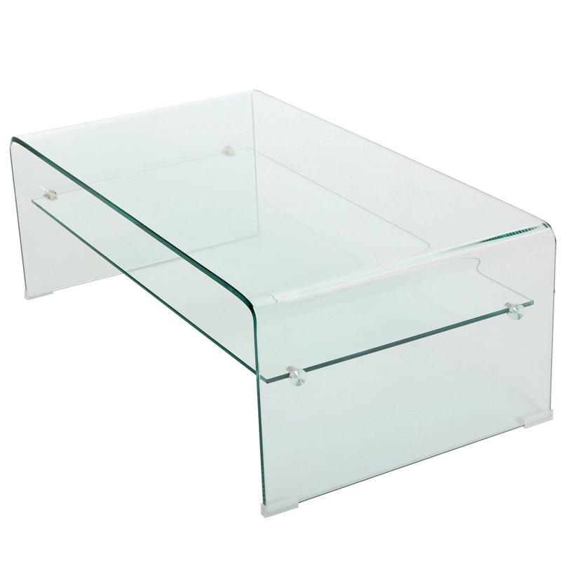 Flora Tempered Glass Coffee Table with Storage Shelf