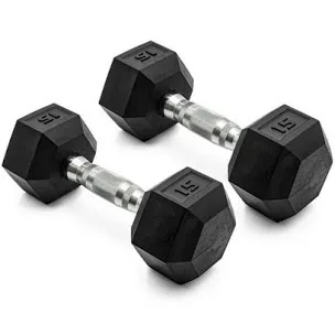CAP Barbell, 15lb Coated Rubber Hex Dumbbell, Pair
