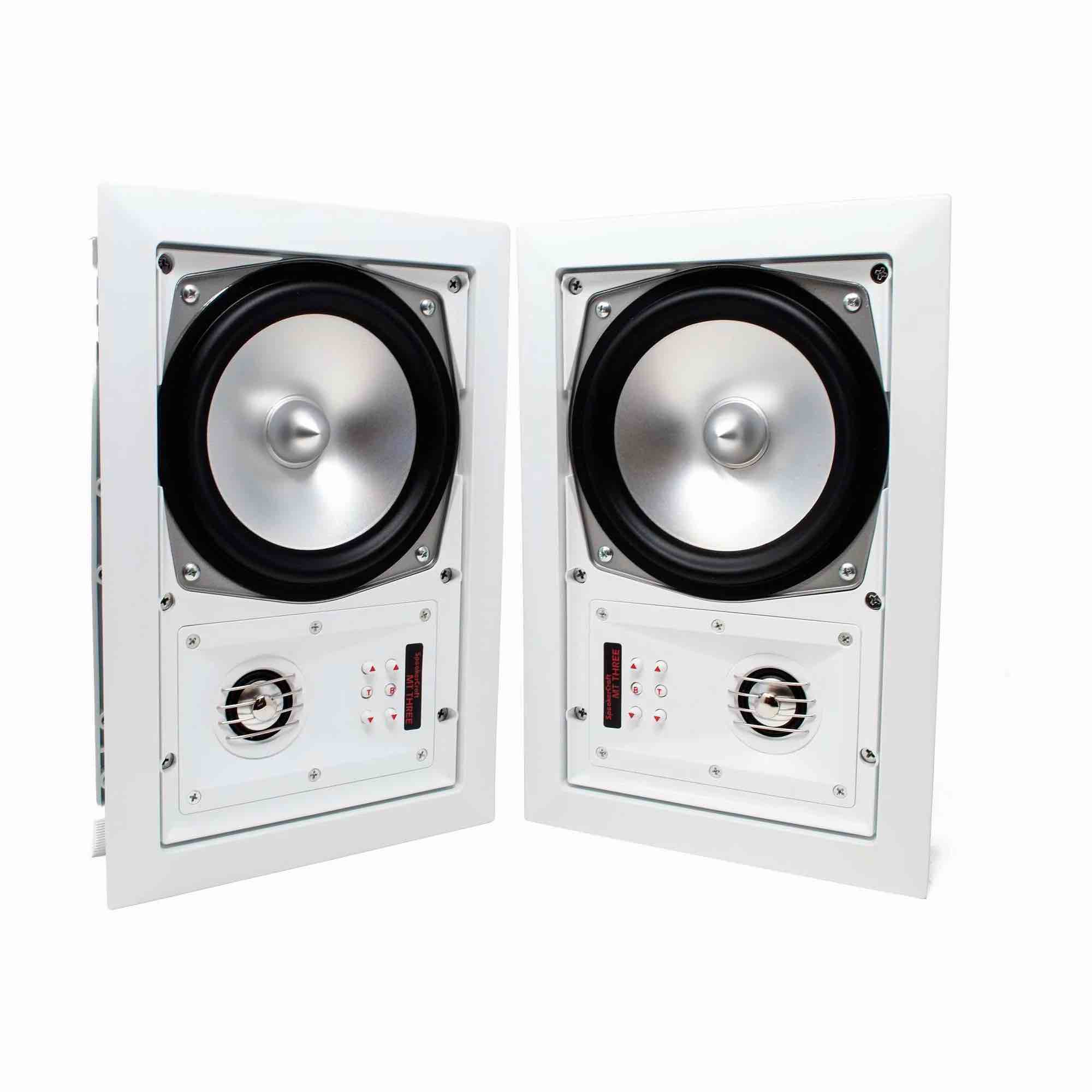 speakercraft mt6 three - in-wall or ceiling speaker includes white grill - (multipack of 2 pair, 4 speakers total)