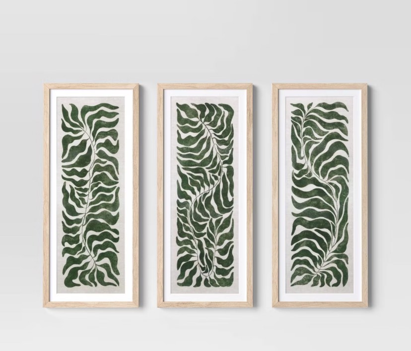 Set of 3) 12"x28" Modern Seaweed Framed Arts Naturals - Threshold