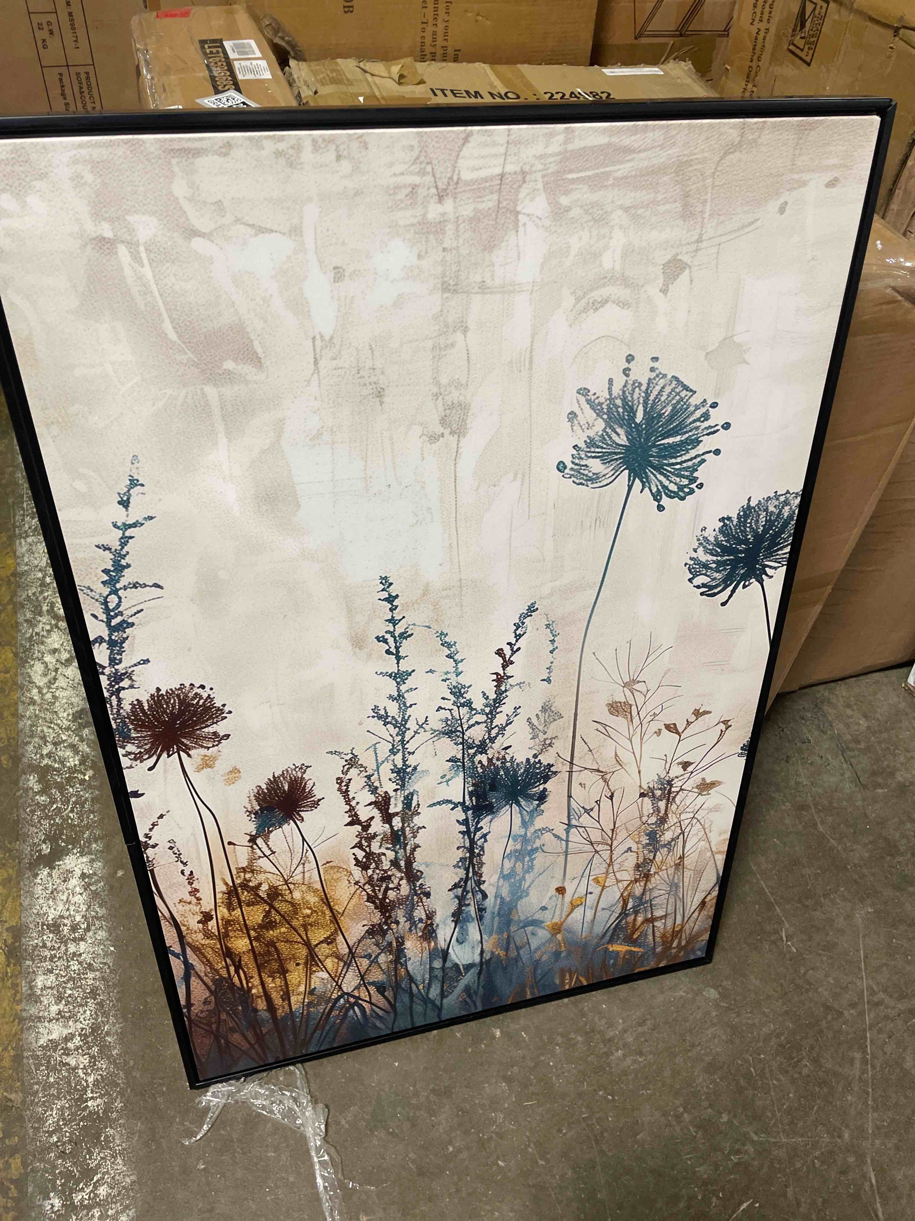 Condition photo showing As Is for wall26 framed canvas print wall art nature's brushstrokes wild blooms blue nature wilderness illustrations modern art decorative floral botanical for bedroom - 24"x36" black