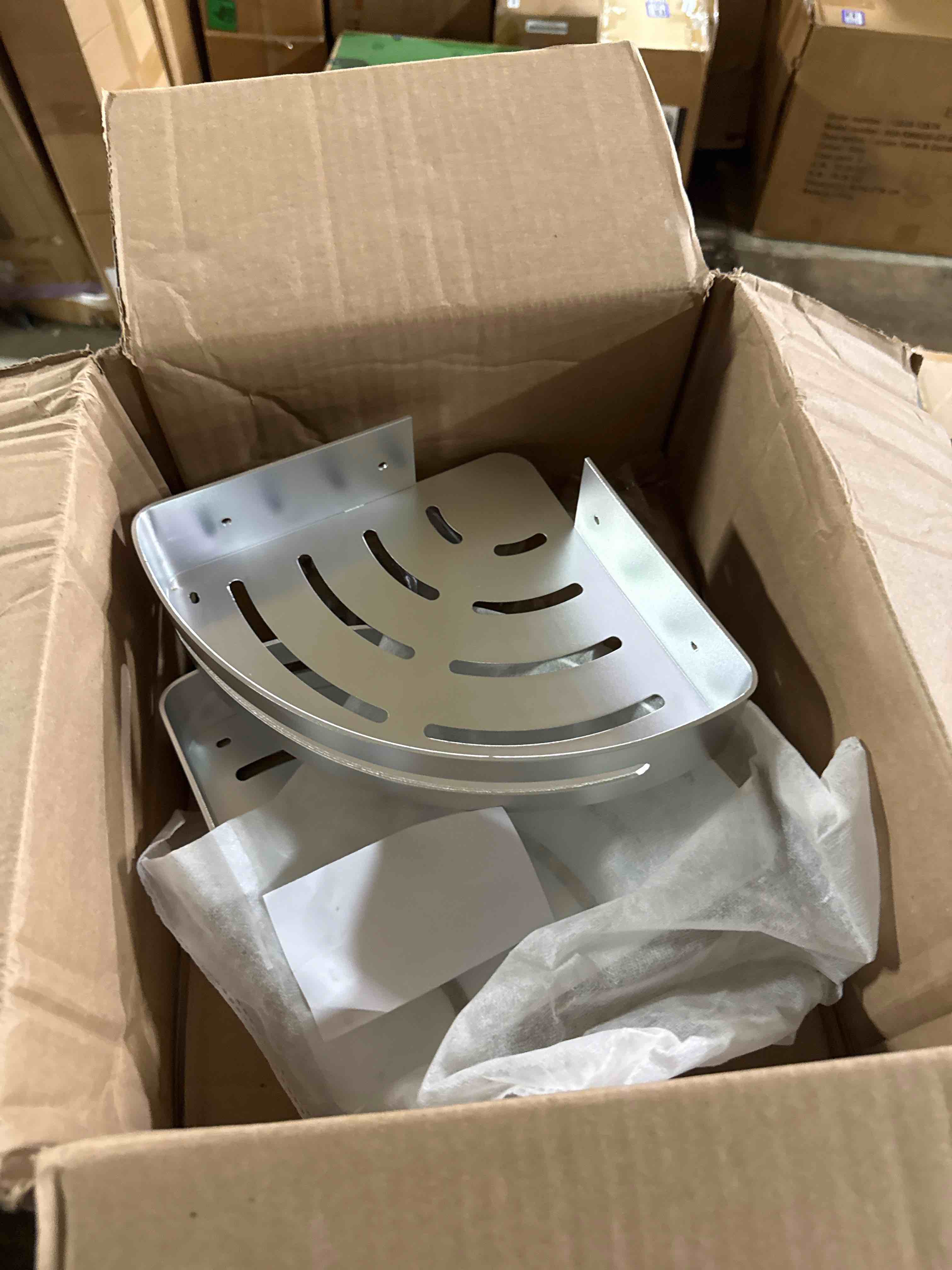 Condition photo showing New/Like New for nearmoon bathroom shower caddy 2 pack, 304 stainless steel shower organizer with 2 hooks, no drill (corner shelf, brushed nickel) brushed nickel corner shelf