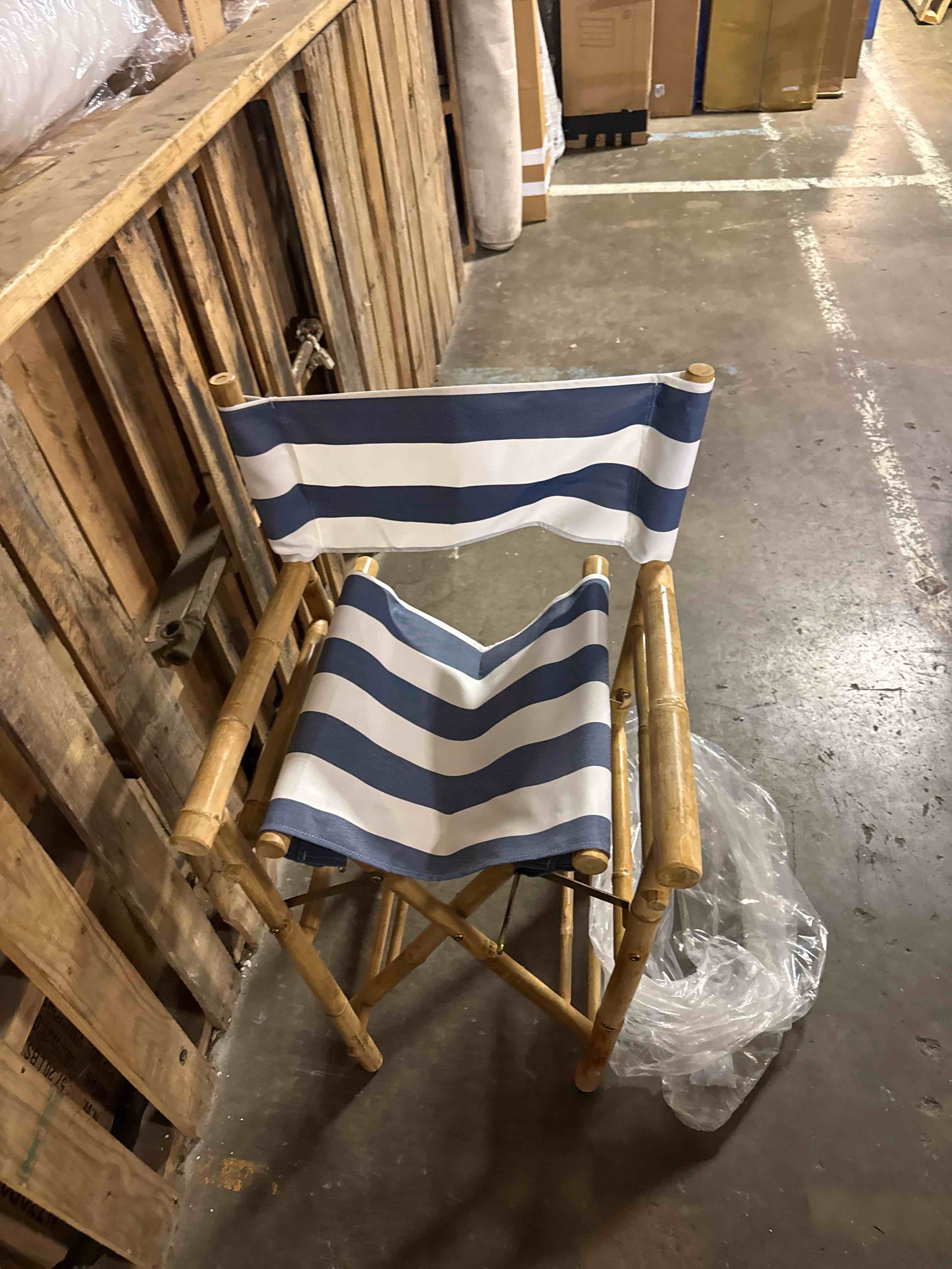 Condition photo showing Good Condition for statra folding director chair bamboo portable camping outdoor , blue white stripes (only one chair)