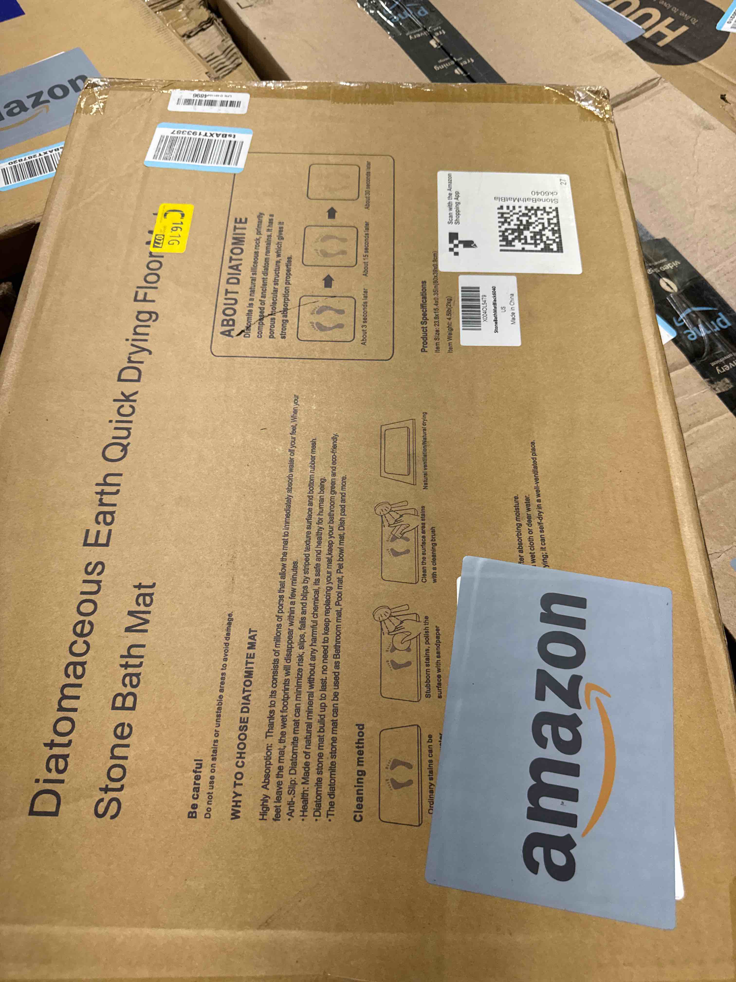 Condition photo showing New/Like New for thmins large stone bath mat, 24''x16'' non-slip diatomaceous earth stone bath mat, super absorbent quick drying for bathroom, easy to clean black 23.6x15.4'' 1