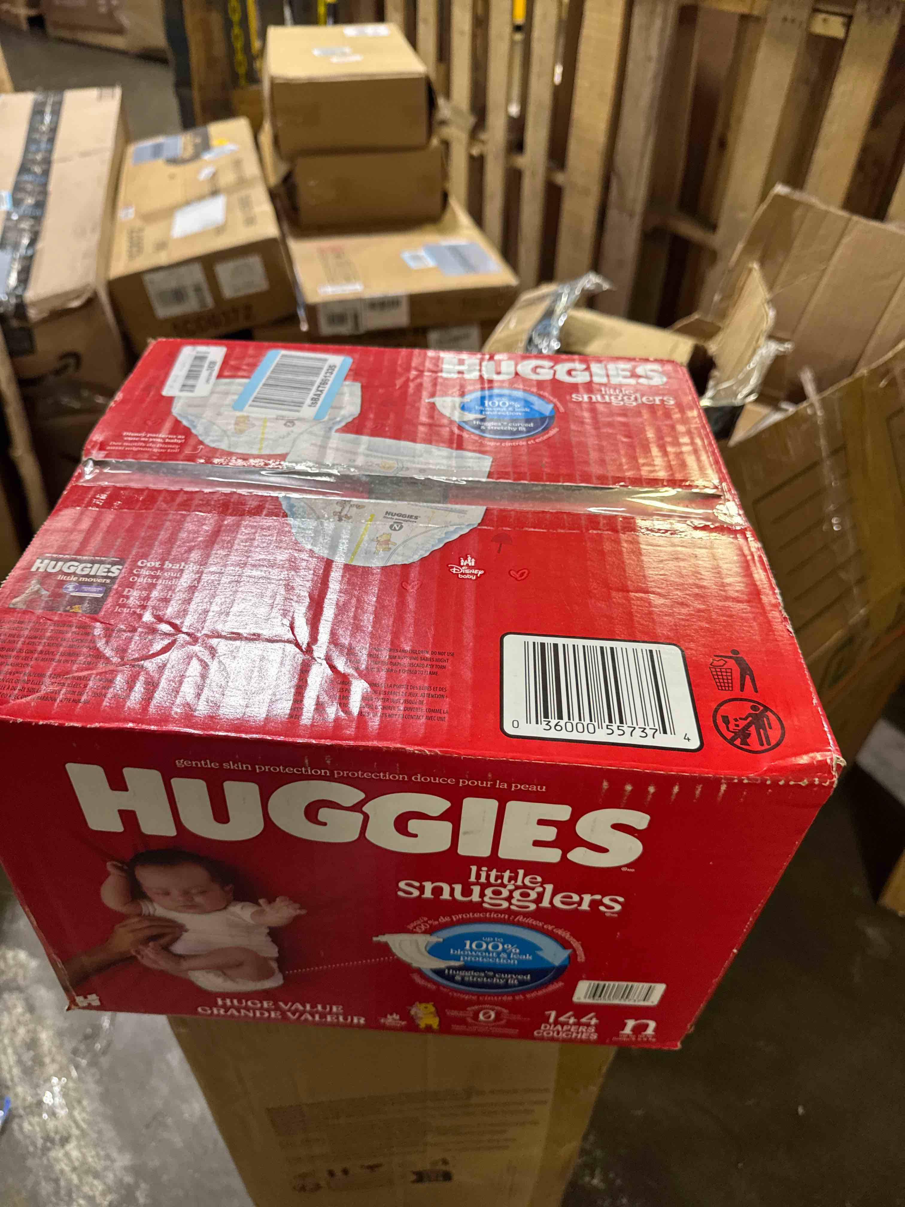 Condition photo showing New/Like New for huggies size newborn diapers, little snugglers baby diapers, size newborn (up to 10 lbs), 144 count, packaging may vary