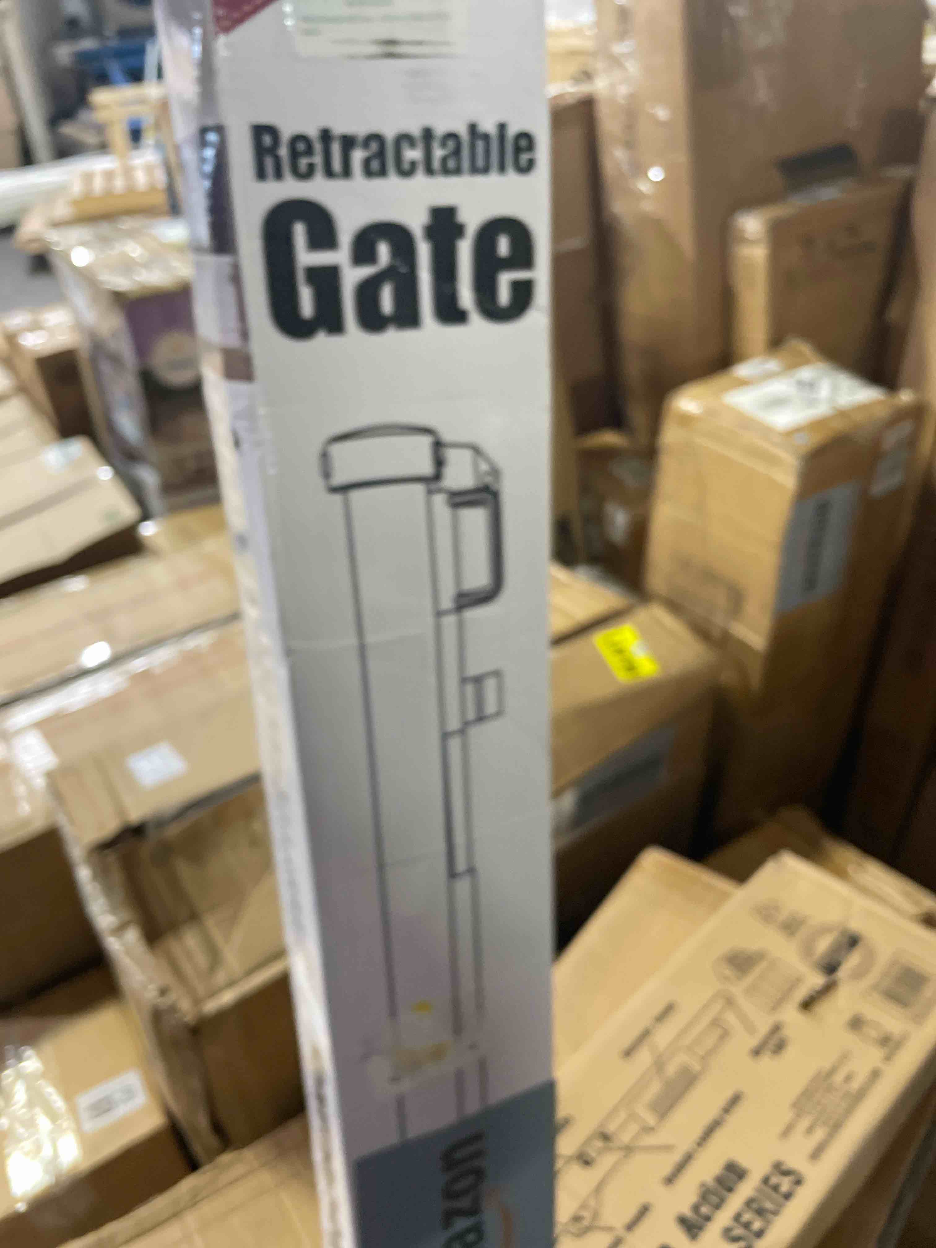 Condition photo showing New/Like New for reinforced bottom 90 inch extra wide baby gate for large openings retractable baby gates extra wide upgraded spring retractable dog gate for doorways extra wide adjustable bracket retractable pet gate gray 33" tall x 90" wide? with reinforced strip?