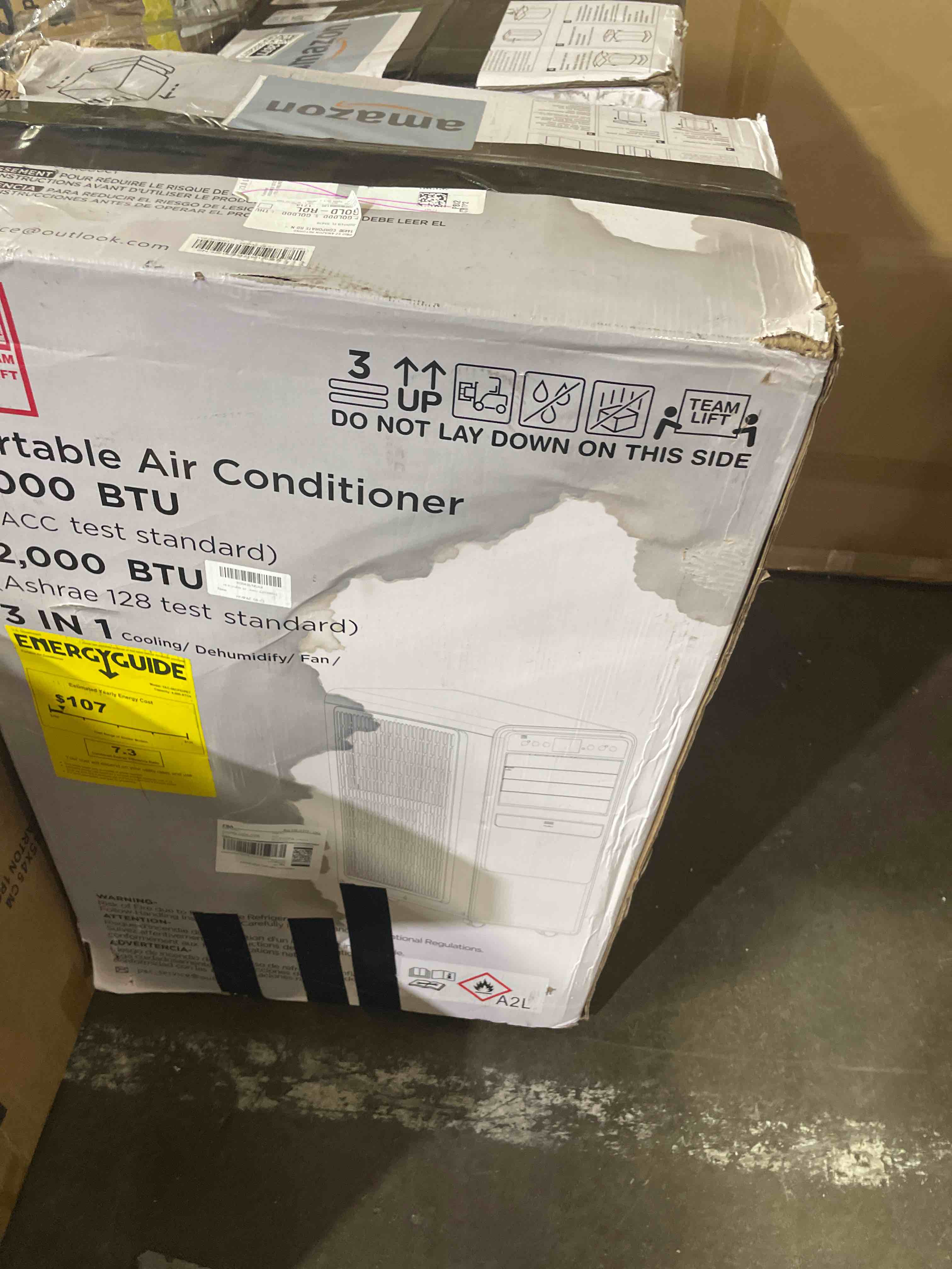 Condition photo showing As Is for 12000btu portable air conditioners with remote, floor standing cooling portable ac unit with fan & dehumidifier,sleep and timer mode,for room up to 500 sq.ft, windows sealing kit included