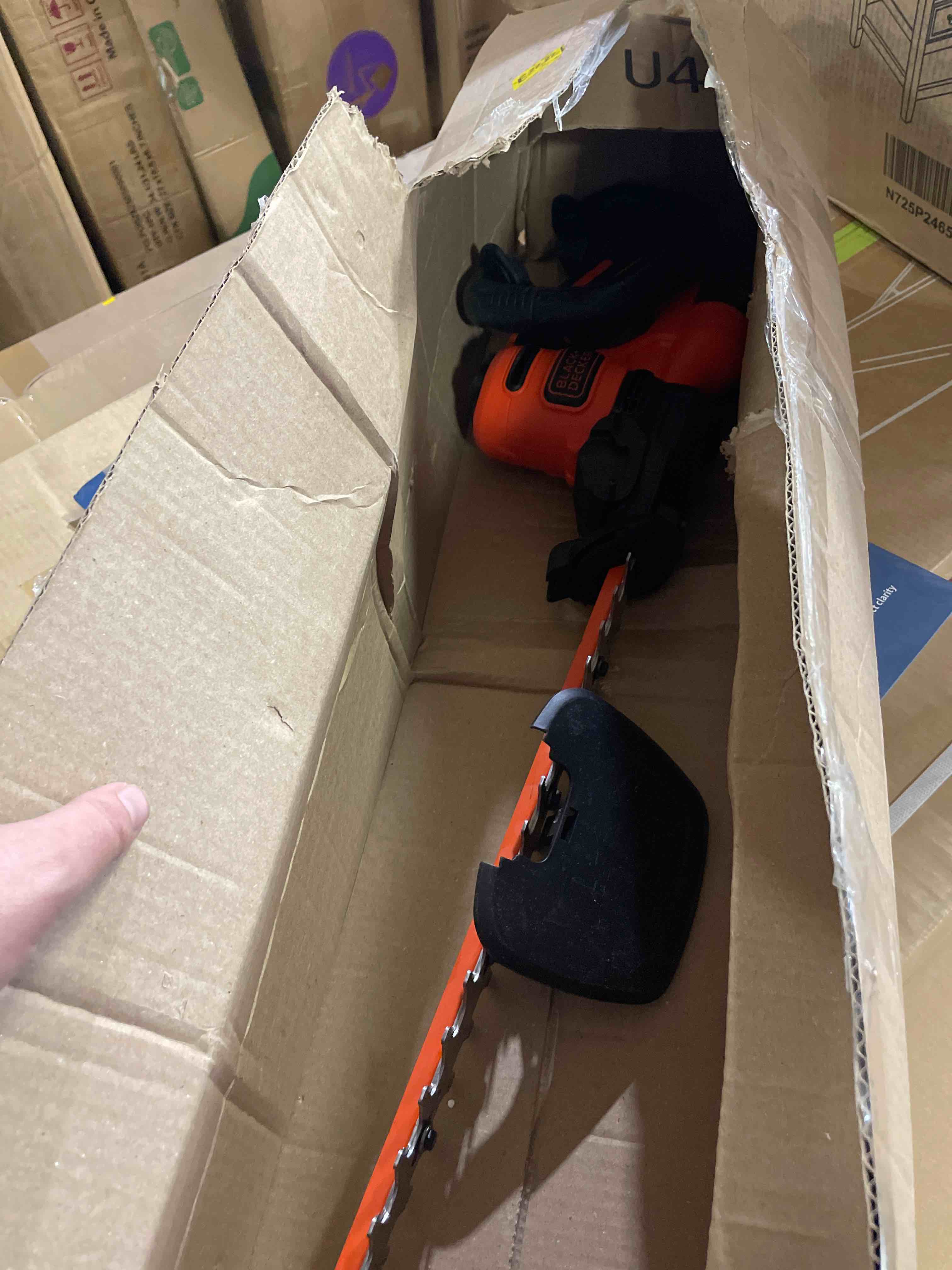 Condition photo showing As Is for black+decker hedge trimmer with saw, 20-inch, lightweight and compact design, full wraparound handle, corded (behts300)