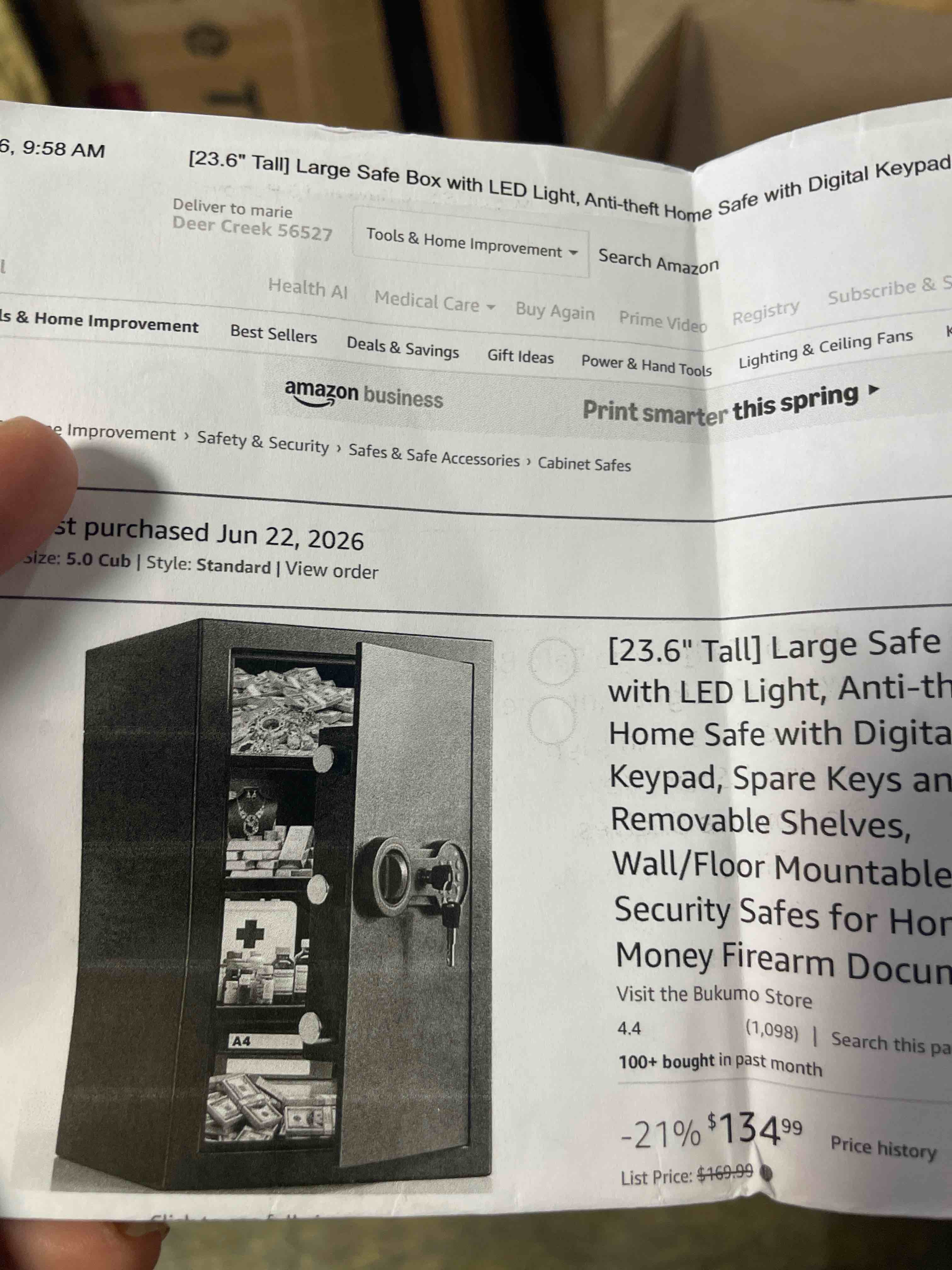 Condition photo showing New/Like New for [23.6" tall] large safe box with led light, anti-theft home safes with programmable keypad, spare keys and 3 removable shelves, digital security safes for home money firearm documents medicines 5.0 cub