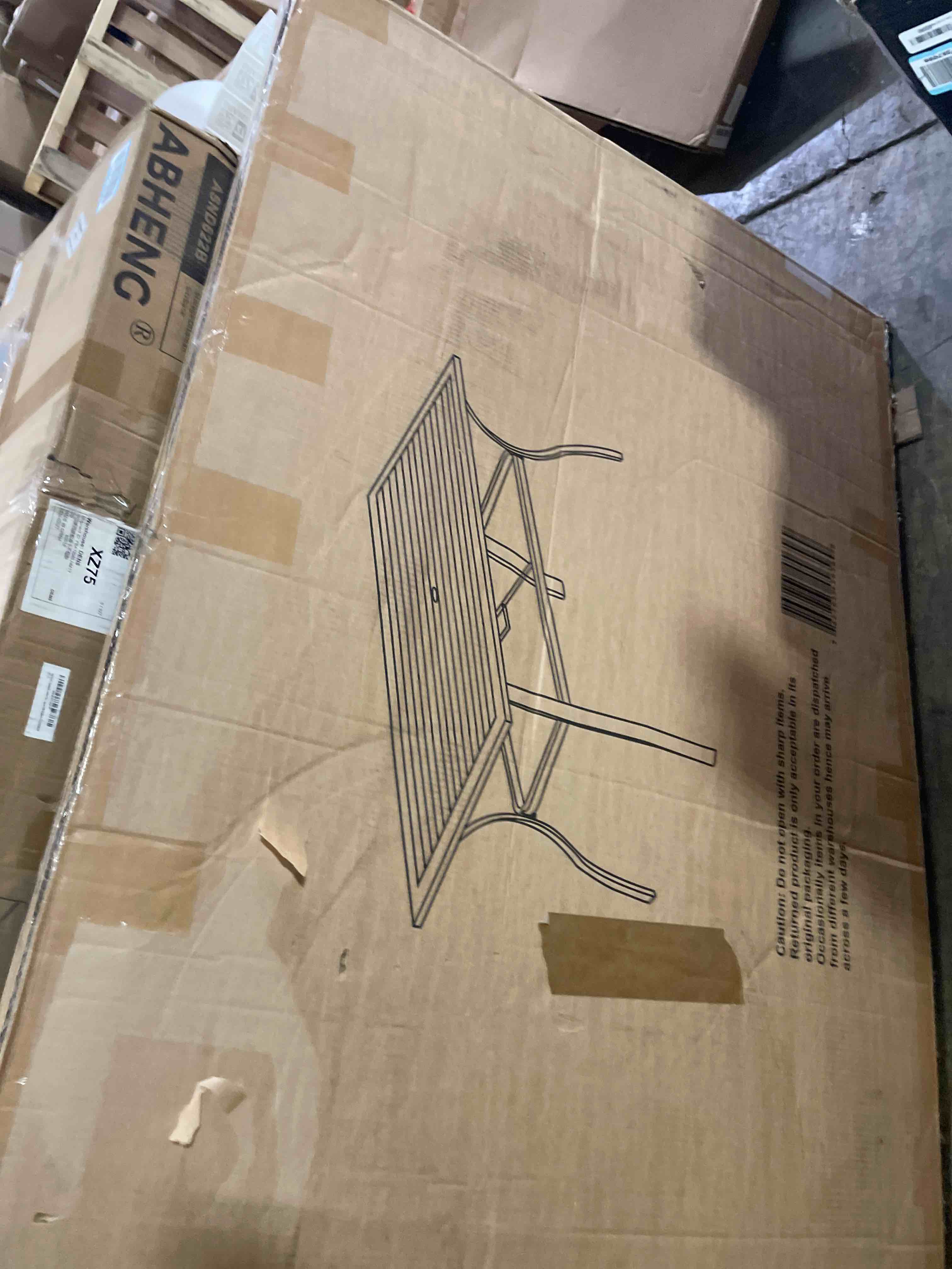 Condition photo showing New/Like New for black rectangular metal outdoor dining table with umbrella hole