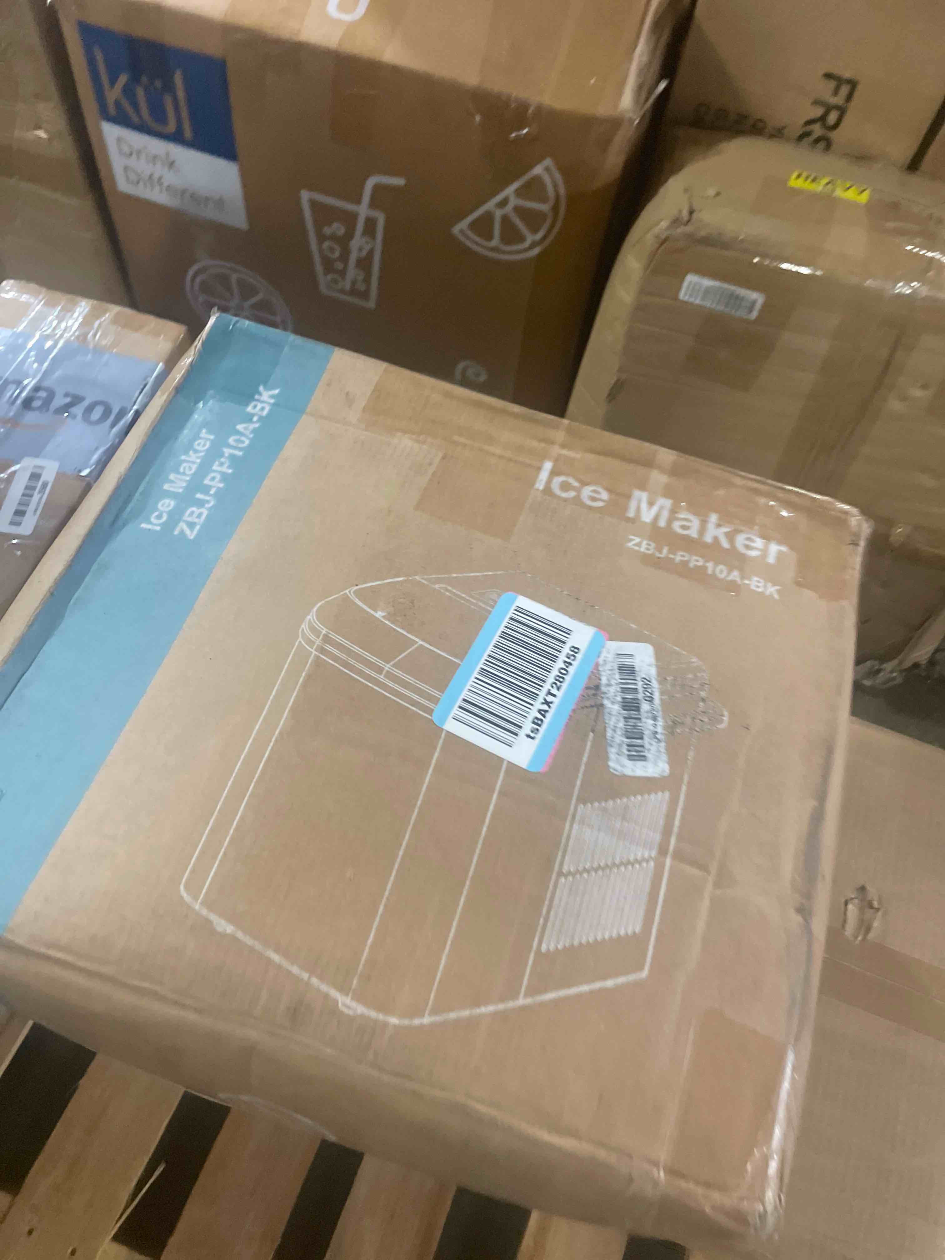 Condition photo showing New/Like New for newbulig ice makers countertop with handle, portable ice machine, 9 bullet ice cubes in 6 mins, 26lbs in 24hrs, auto-cleaning, with basket and scoop, for home, kitchen, rv, camping,black