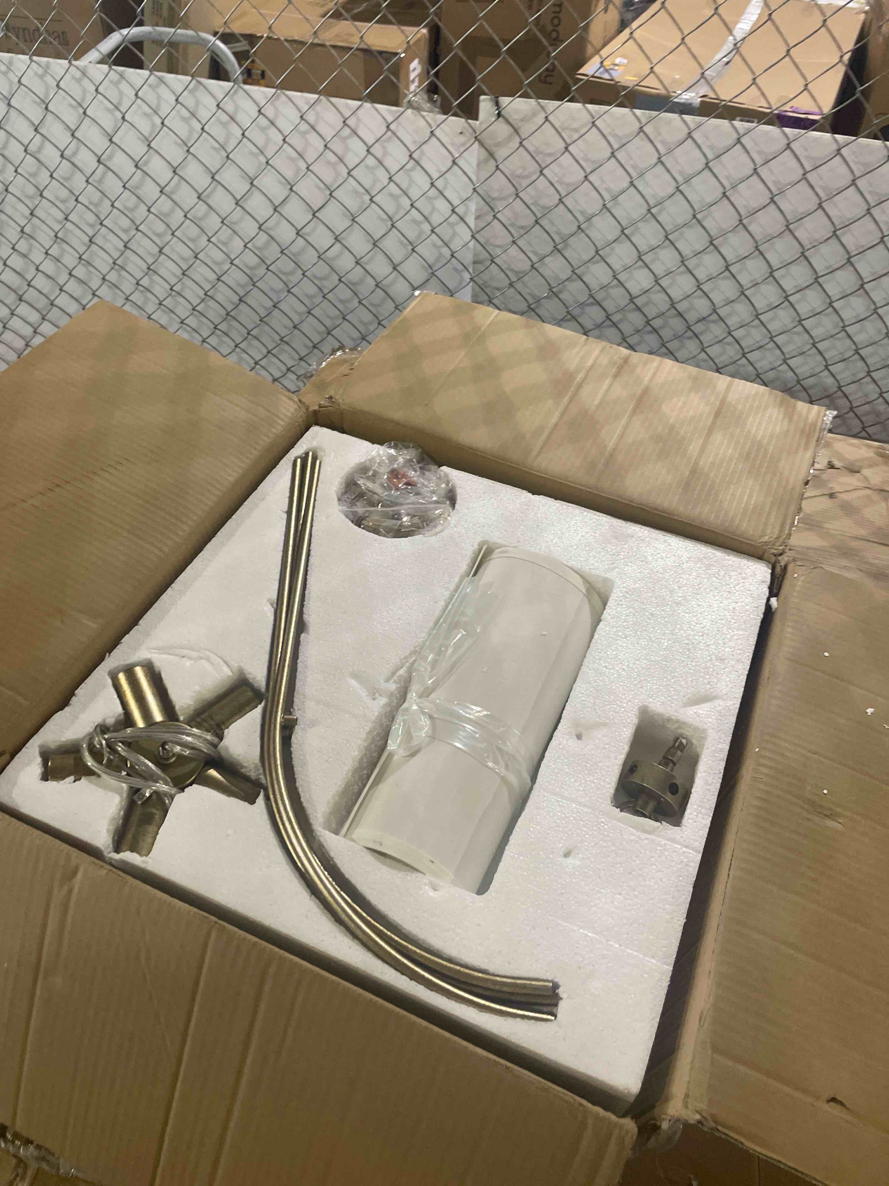 Condition photo showing New/Like New for (similar)gold floor lamp, arc floor lamp for living room with adjustable drum lampshade, modern tall standing lamp with on/off foot switch, over couch arched reading light for reading, bedroom, office