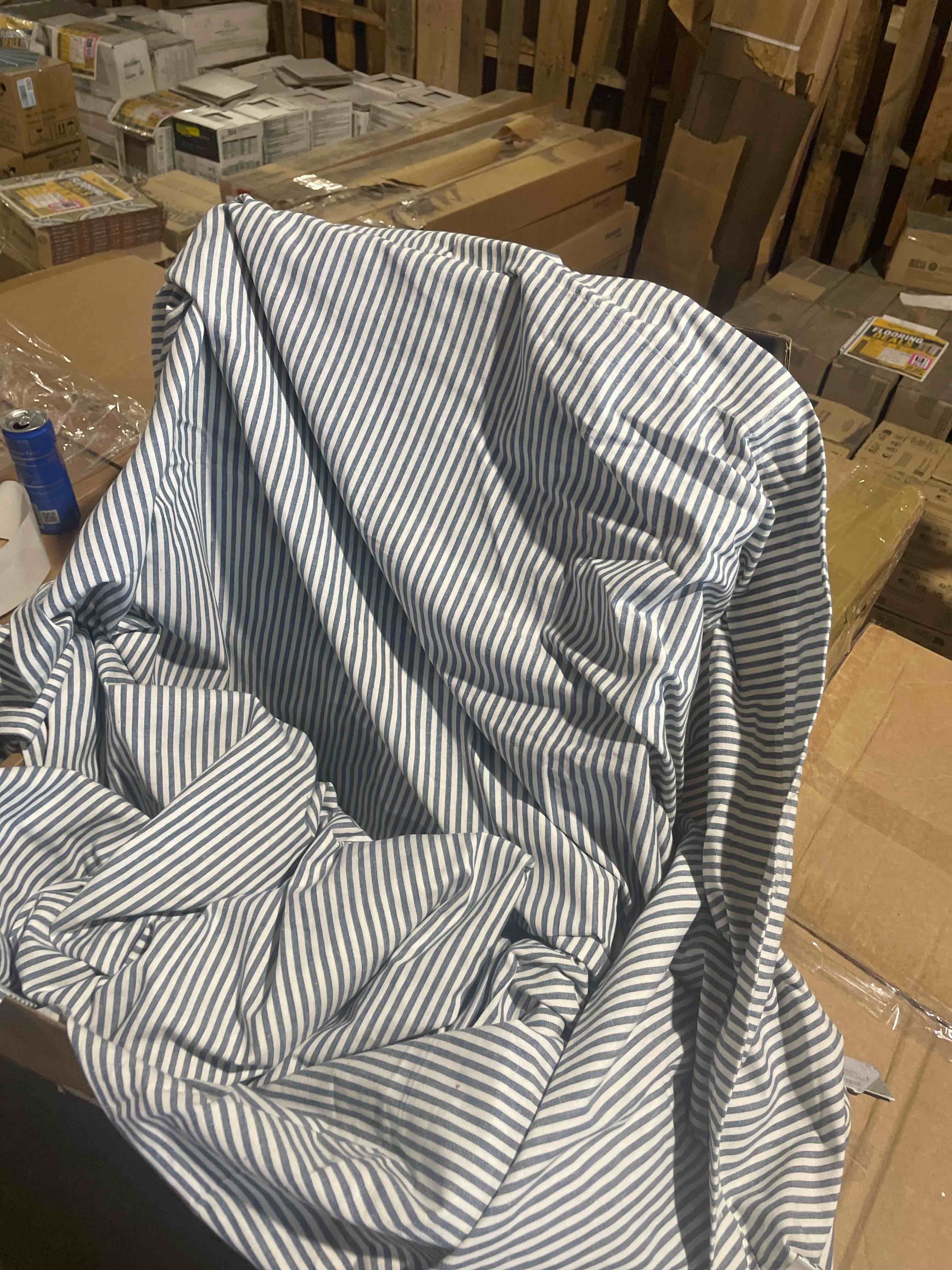 Condition photo showing Good Condition for vhc brands sawyer mill blue decorative farmhouse ticking stripe buttonholes 72x72 shower curtain