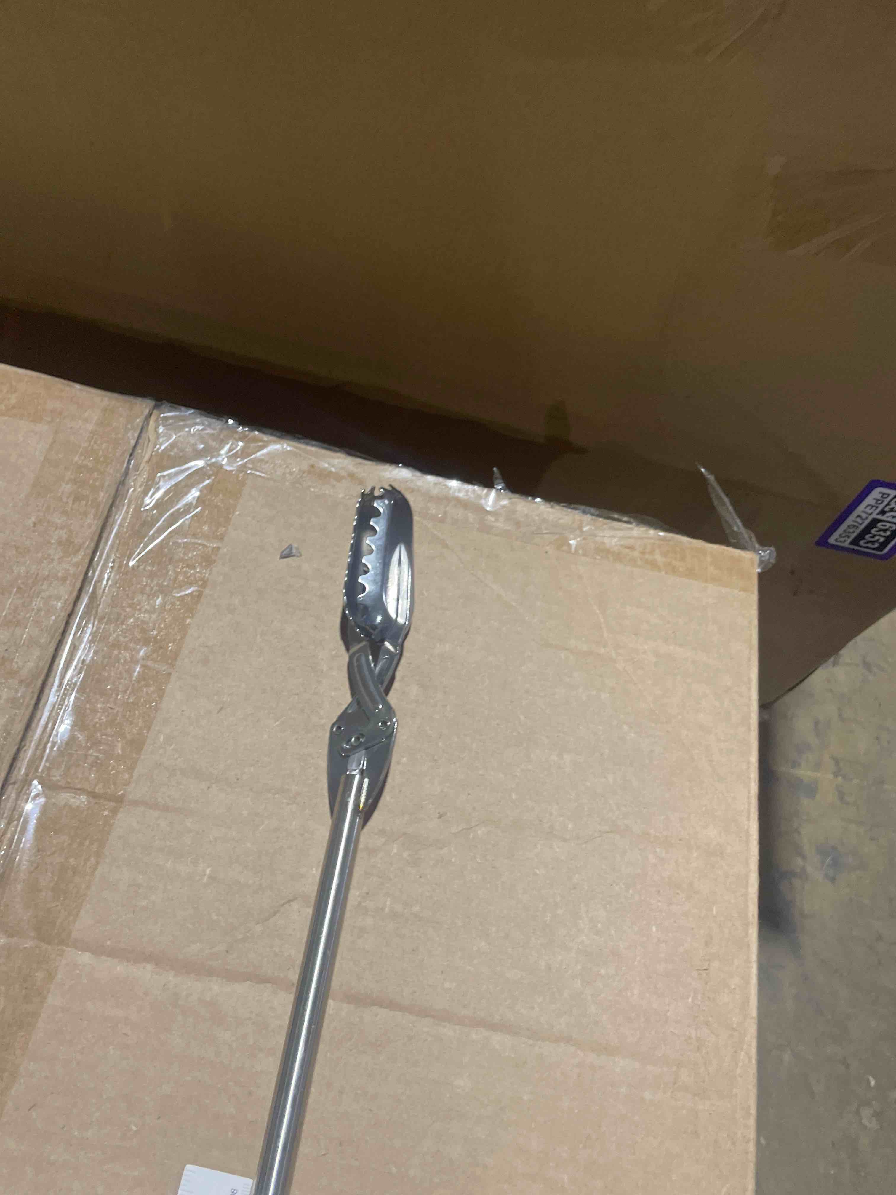 Condition photo showing As Is for fth all stainless steel grabber reacher pickup tool heavy duty trash picker log bbq fireplace pits snake tongs plogging tool 31 inch