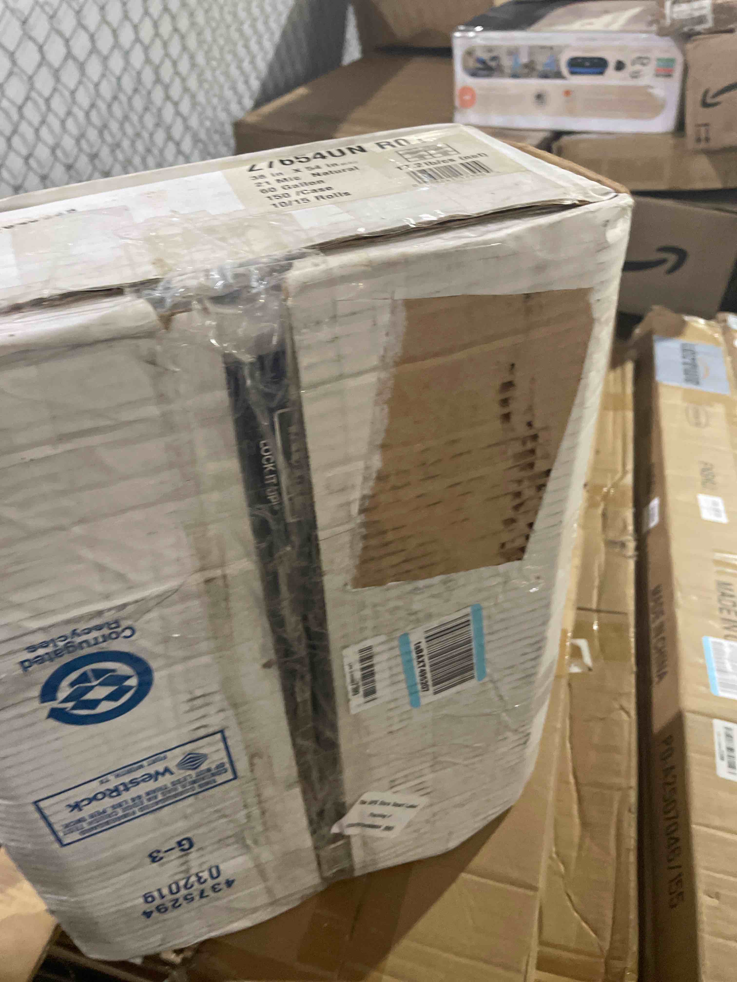 Condition photo showing As Is for spectrum cp386017n hdpe institutional trash can liner, 60 gallon capacity, 60" length x 38" width x 17 micron thick, natural (case of 200)