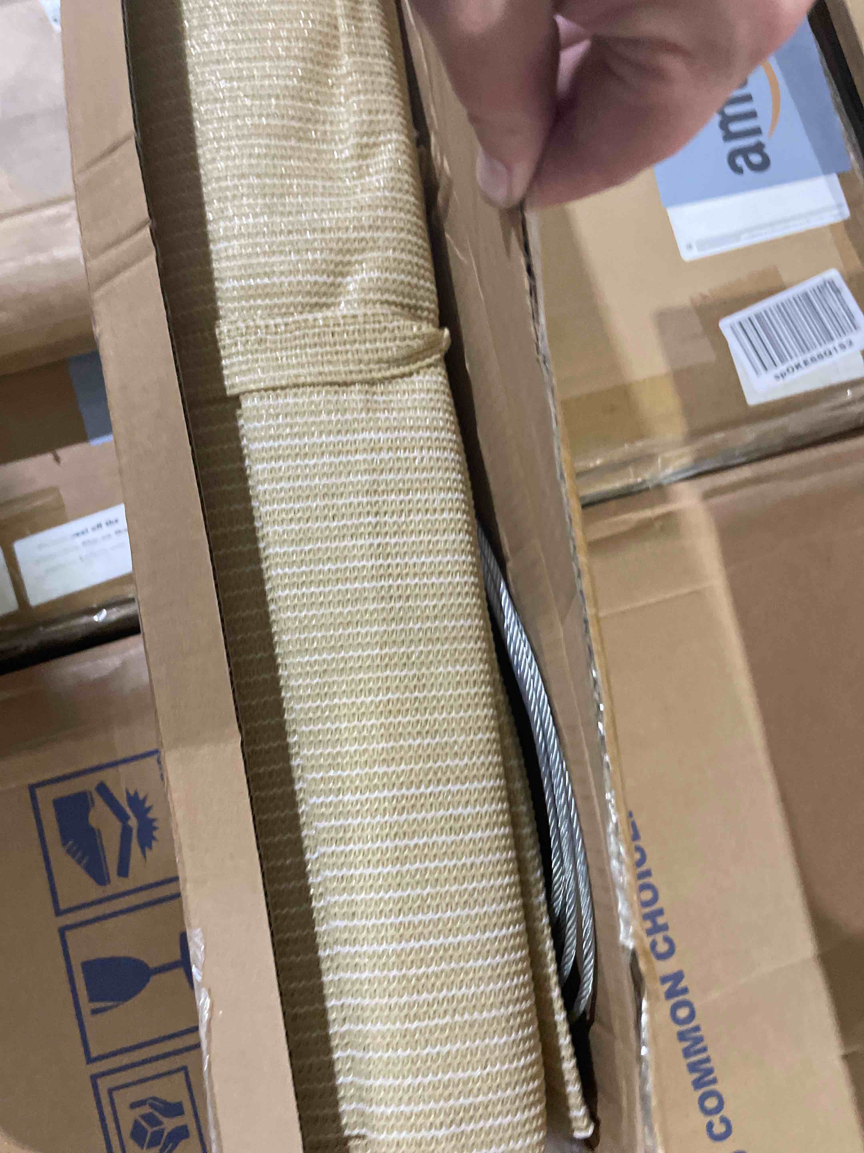 Condition photo showing New/Like New for custom size sesame patio shades roll up 90% uv blocking outdoor roller shade, crank wand blind cordless & privacy protection for porch