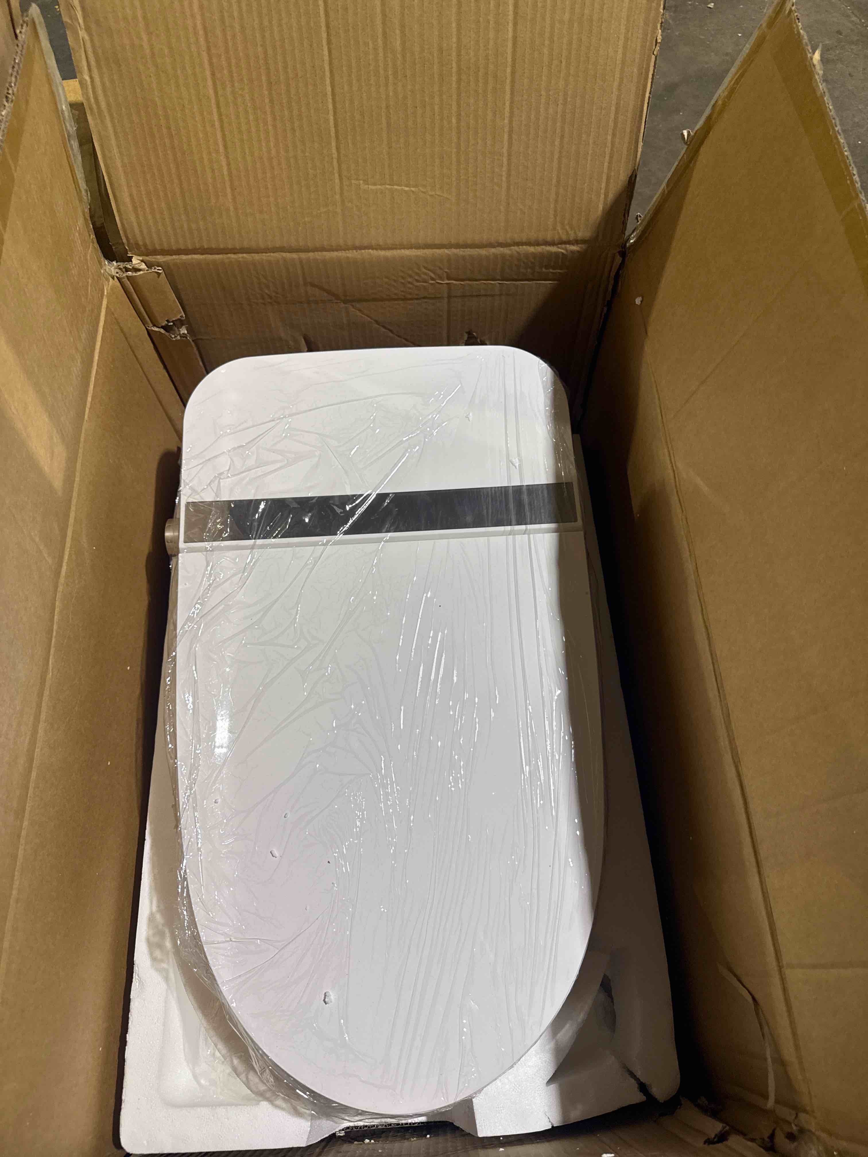 Condition photo showing New/Like New for meje #a5 - basic smart function toilet with built-in heated seat, elongated tankless toilet with auto flushing, foot kick flushing, adjustable seat temperature, flush remote control, night light a5-m