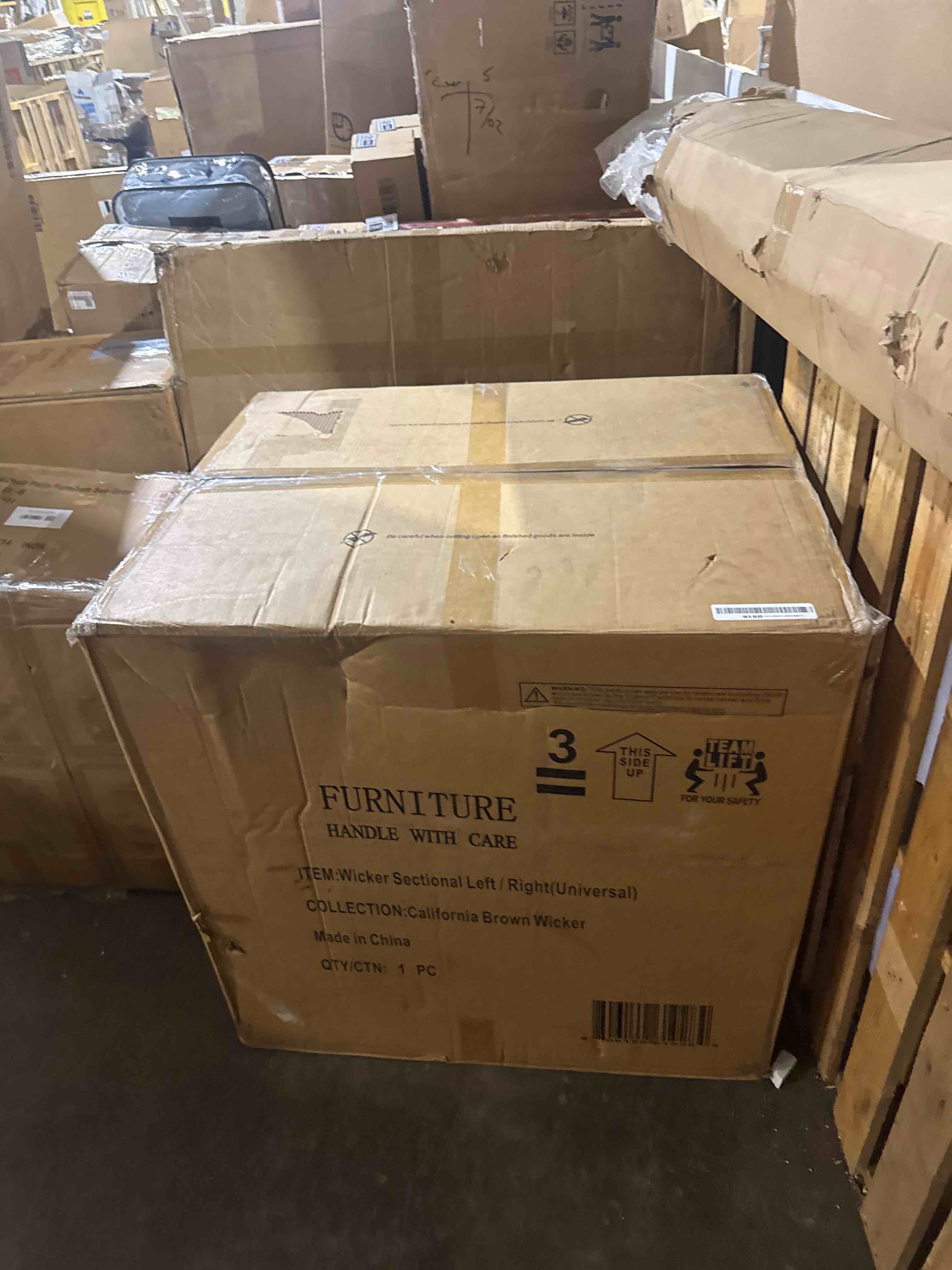 Condition photo showing As Is for patio furniture set, 7-piece outdoor sectional rattan sofa set with coffee table (armless chair only)