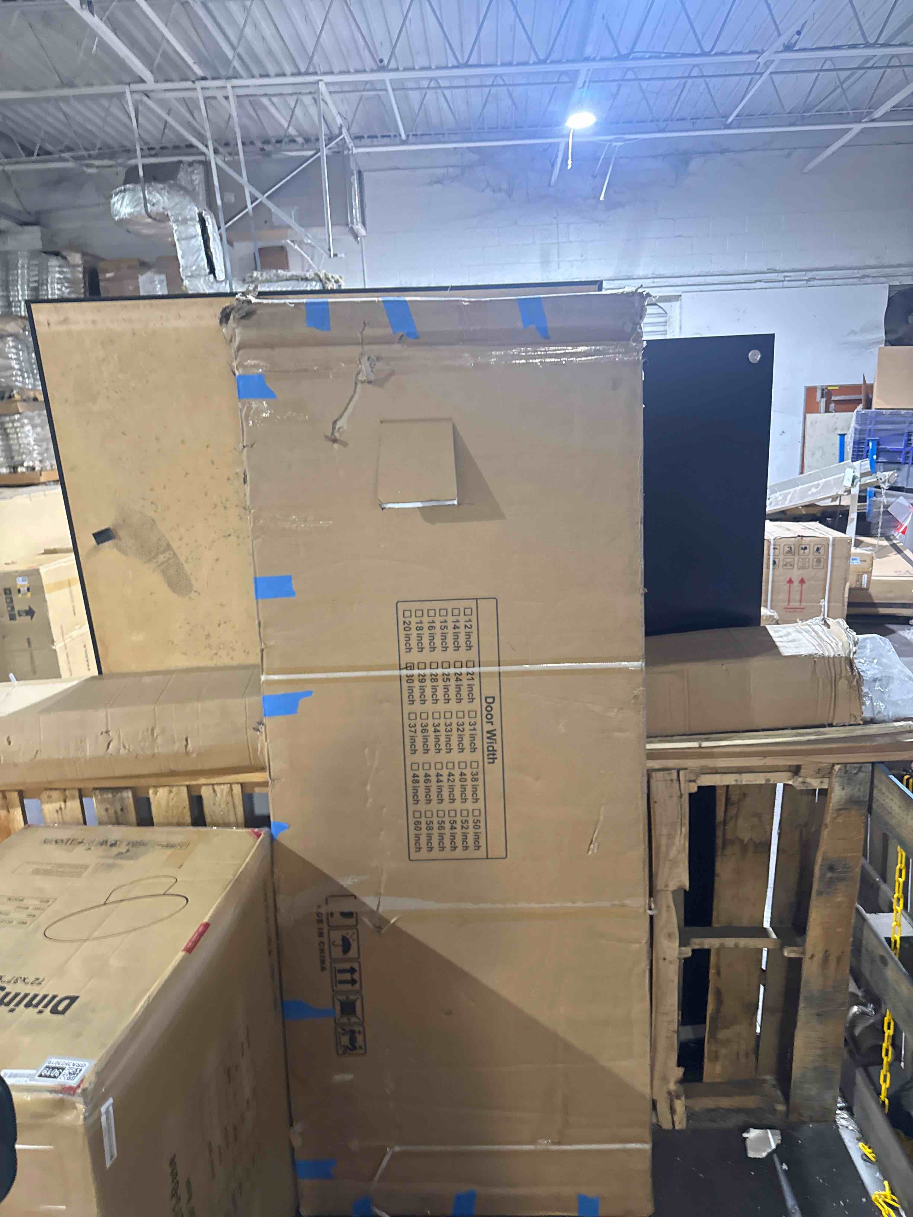 Condition photo showing As Is for smartstandard 30" x 80" slab door, solid core frosted glass pantry door | pre-assembled interior door without hardware kit for pantry, pocket, white primed, paintable surface(similar)