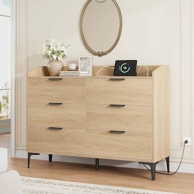 garvee 6 dresser for bedroom 47.2in wide drawer dresser with power outlets wooden closet