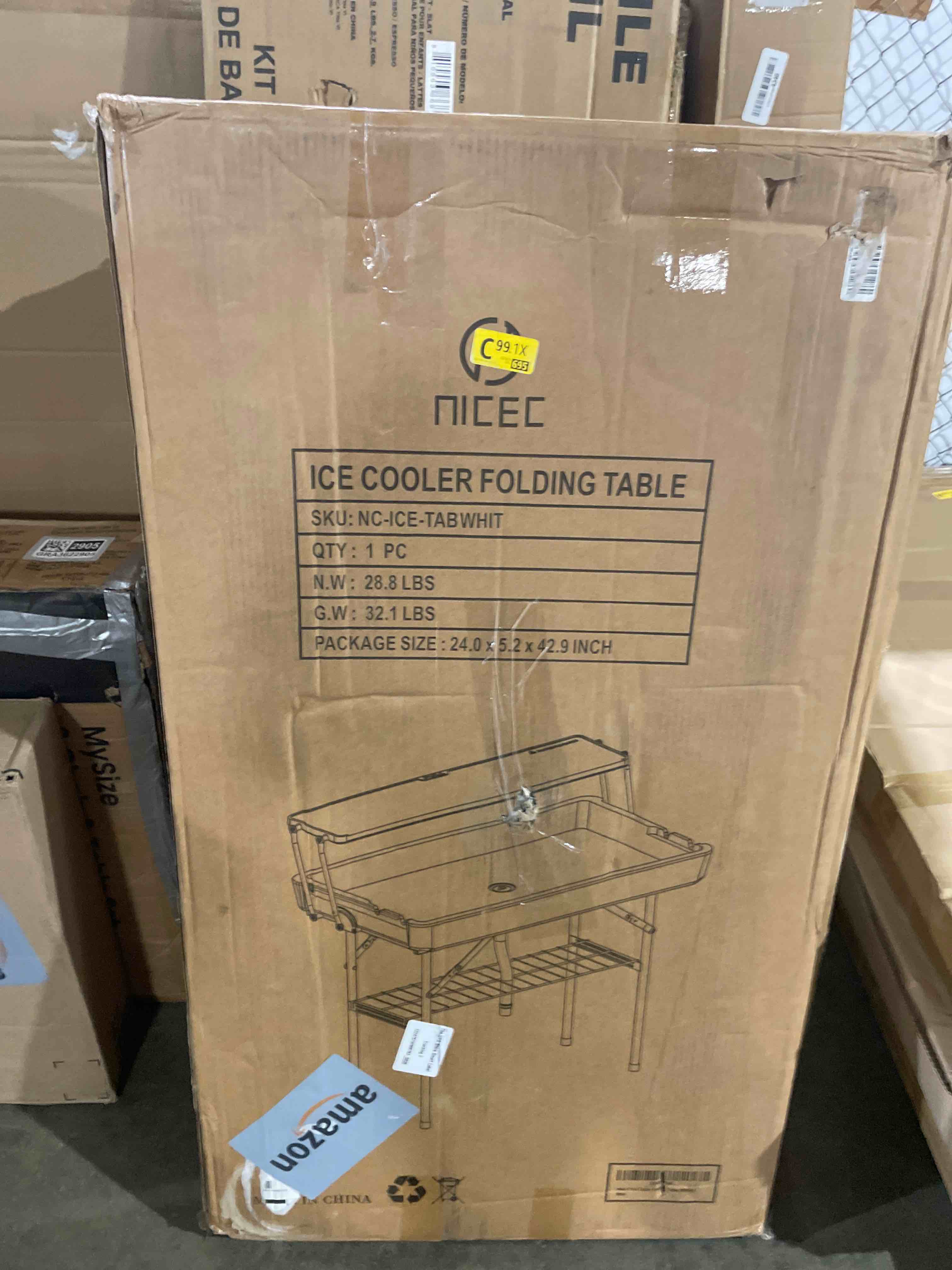 Condition photo showing New/Like New for allpop 2 tiers folding ice cooler table with matching skirt, portable party table with grid rack & drain hose for patio picnic camping wedding, white white 2-tier